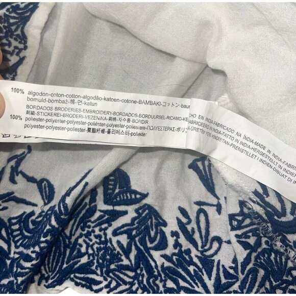 ZARA BASIC Women's XS Embroidered Blouse White with Blue Off-the-Shoulder - Picture 10 of 10